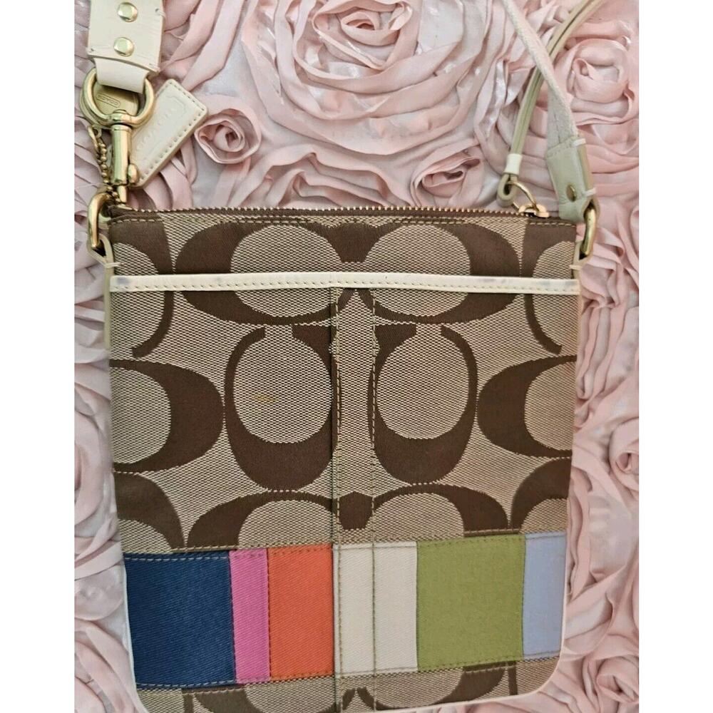 Coach Signature Crossbody Bag Womens Multi Patchwork Canvas Adjustable Swingpack